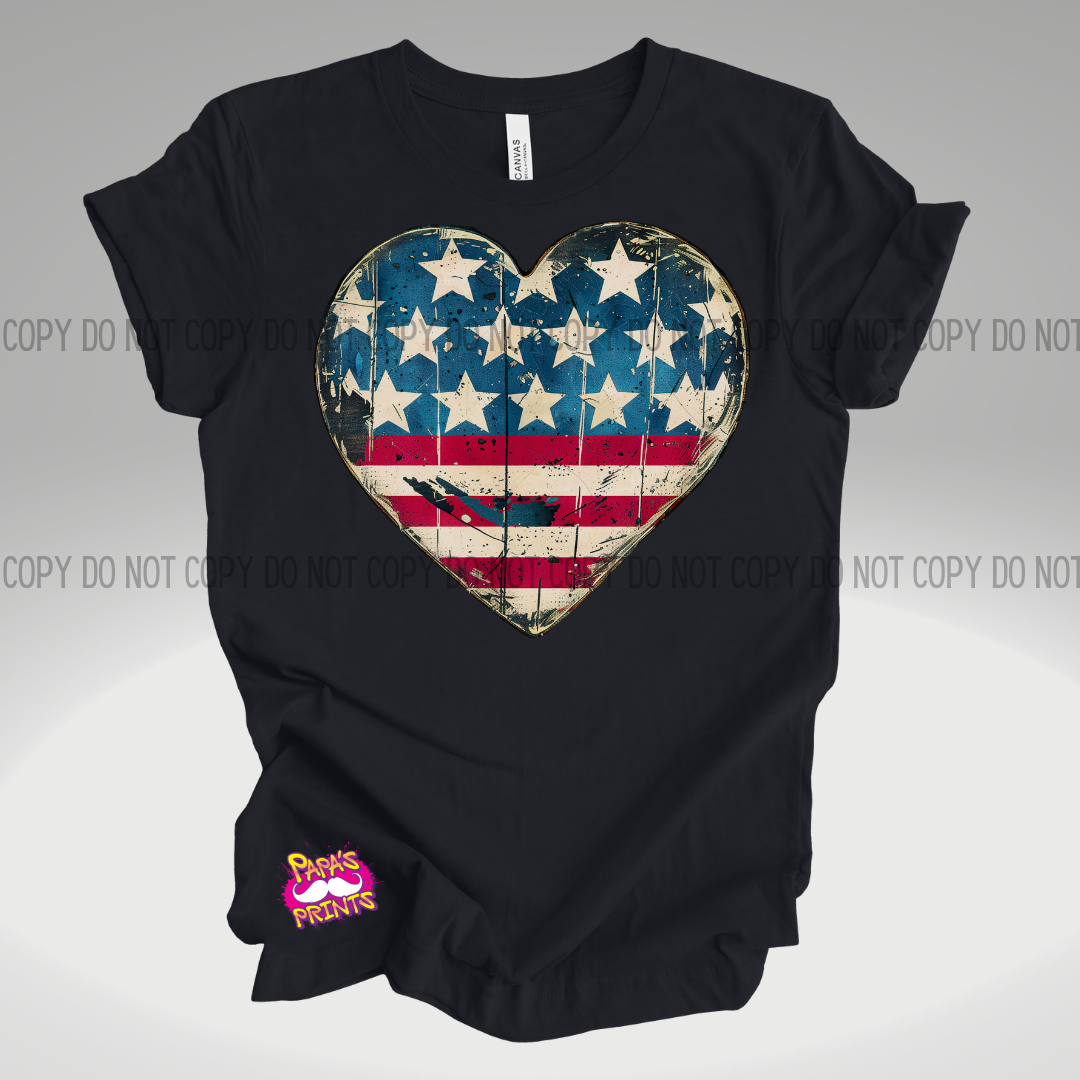 American Flag Heart DTF